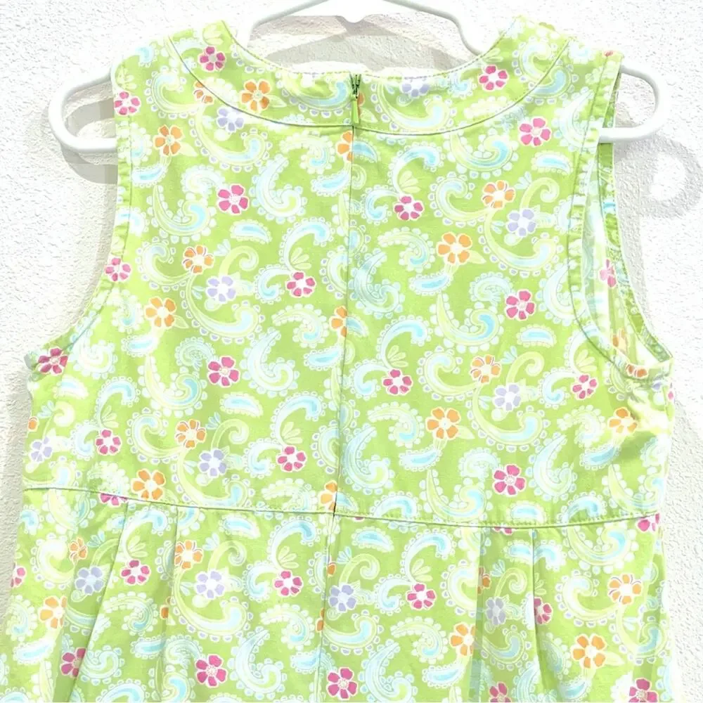 Gymboree Green Pink Floral Paisley Sleeveless Rick Rack Trim Dress - Size 7